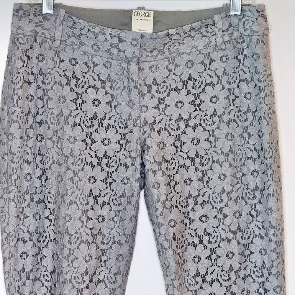 GEORGIE Gray Lined Pants Women's Sz 4 Battenburg Floral Lace Bohemian Whimsigoth